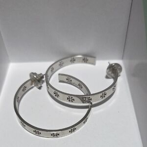 Tory Burch Silver-Tone Logo Hoop Earrings